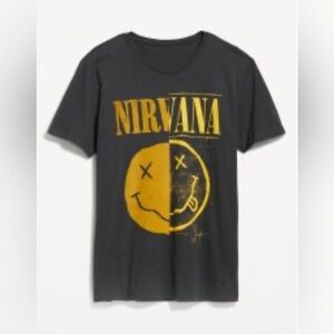 NIRVANA Black T-Shirt with Yellow Smiley Graphic Old Navy M